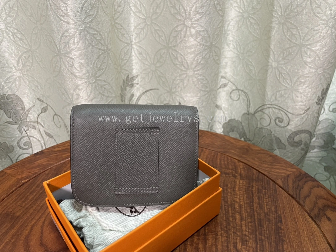 Handmade Hermes Constance Slim Wallet Belt Bag In Epsom Calfskin Grey-2