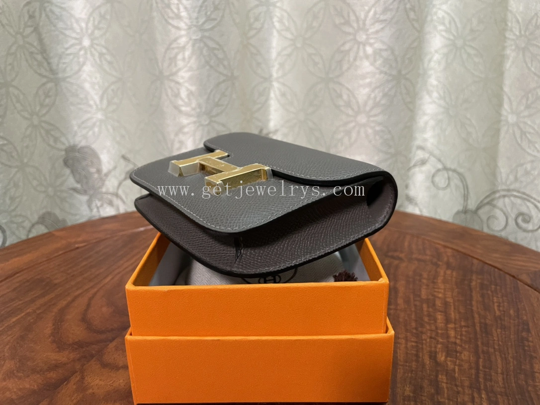 Handmade Hermes Constance Slim Wallet Belt Bag In Epsom Calfskin Grey-2