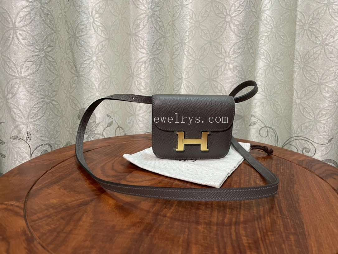 Handmade Hermes Constance Slim Wallet Belt Bag In Epsom Calfskin Grey-2