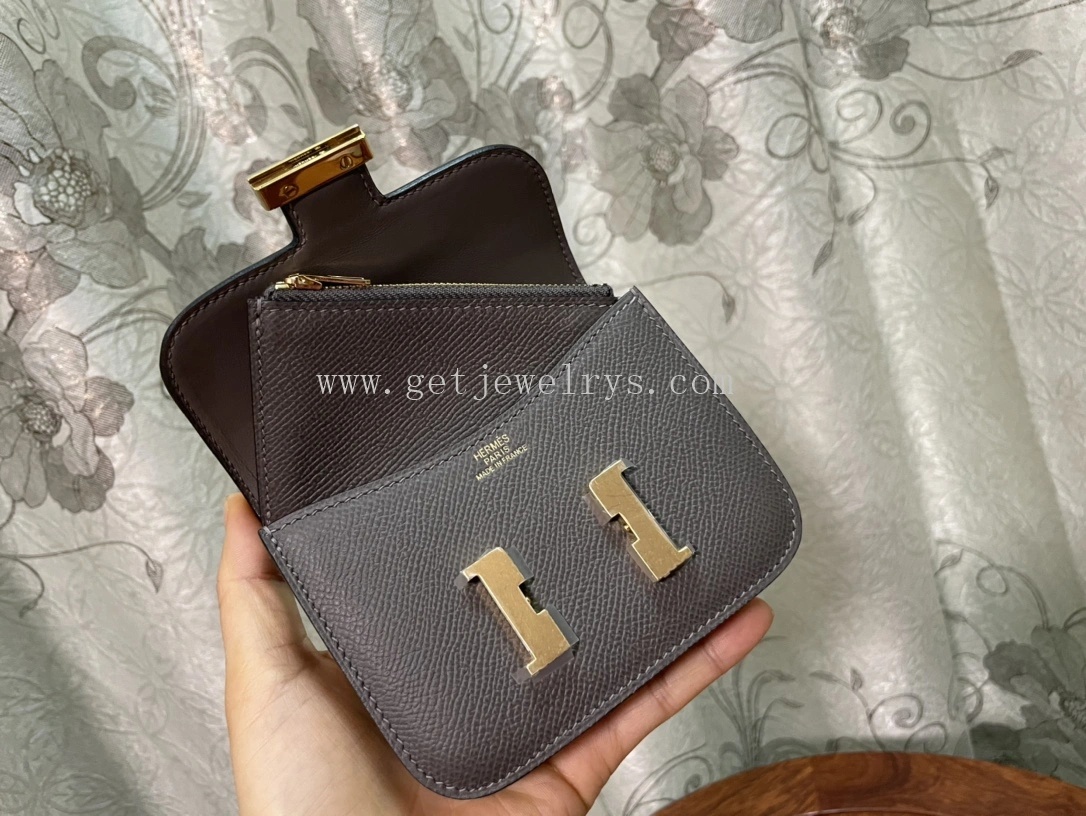 Handmade Hermes Constance Slim Wallet Belt Bag In Epsom Calfskin Grey-2