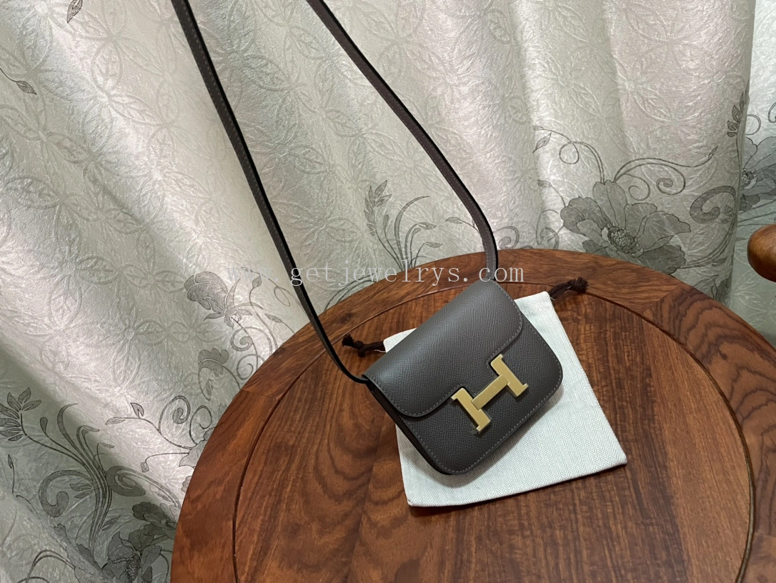 Handmade Hermes Constance Slim Wallet Belt Bag In Epsom Calfskin Grey-2