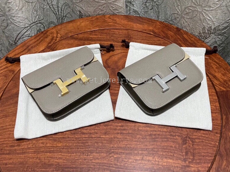 Handmade Hermes Constance Slim Wallet Belt Bag In Epsom Calfskin Grey