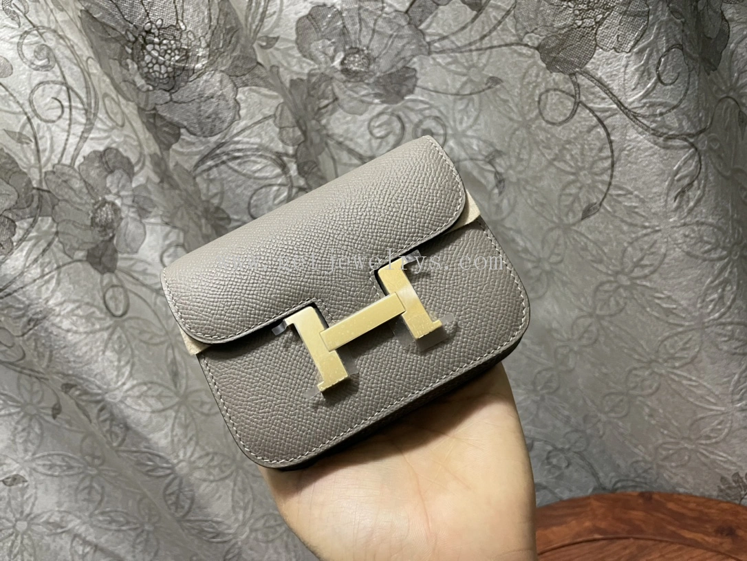Handmade Hermes Constance Slim Wallet Belt Bag In Epsom Calfskin Grey