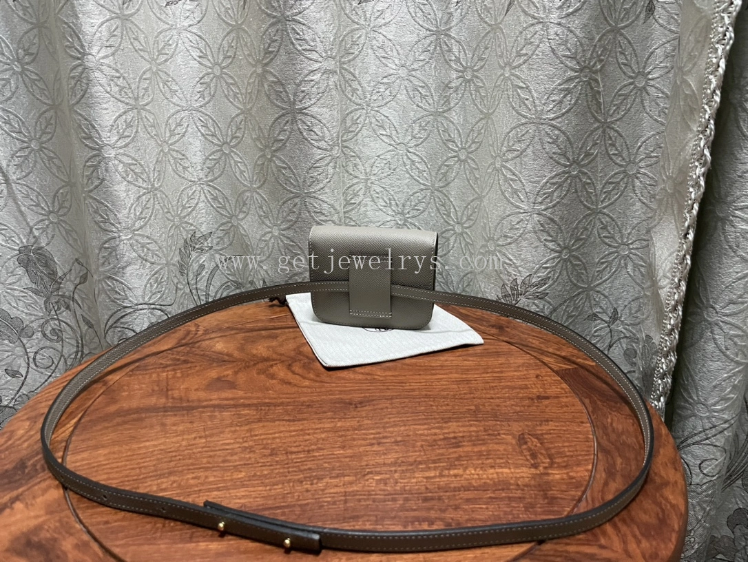 Handmade Hermes Constance Slim Wallet Belt Bag In Epsom Calfskin Grey