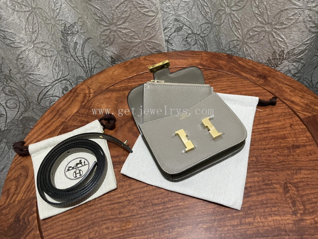 Handmade Hermes Constance Slim Wallet Belt Bag In Epsom Calfskin Grey