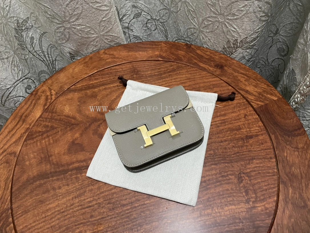 Handmade Hermes Constance Slim Wallet Belt Bag In Epsom Calfskin Grey