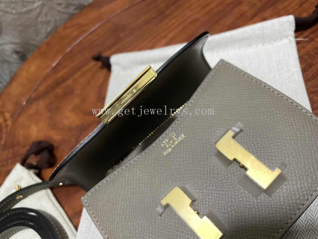 Handmade Hermes Constance Slim Wallet Belt Bag In Epsom Calfskin Grey