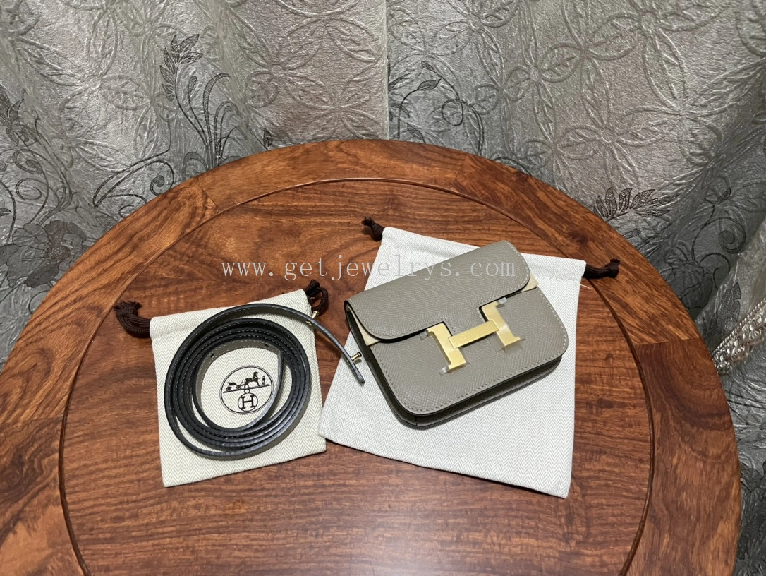 Handmade Hermes Constance Slim Wallet Belt Bag In Epsom Calfskin Grey