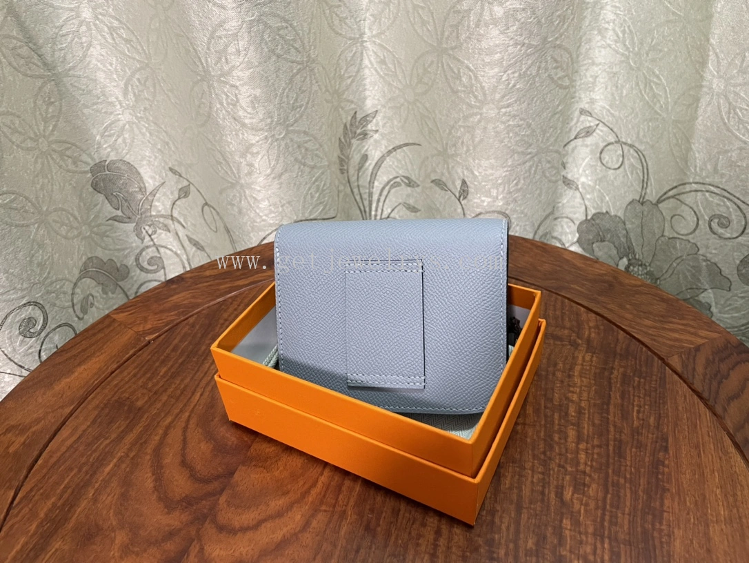 Handmade Hermes Constance Slim Wallet Belt Bag In Epsom Calfskin Light Blue