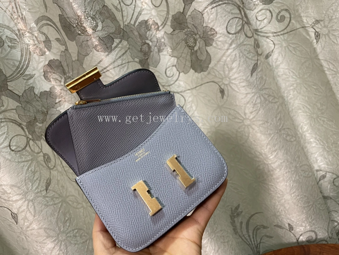 Handmade Hermes Constance Slim Wallet Belt Bag In Epsom Calfskin Light Blue