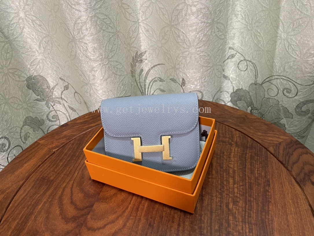 Handmade Hermes Constance Slim Wallet Belt Bag In Epsom Calfskin Light Blue