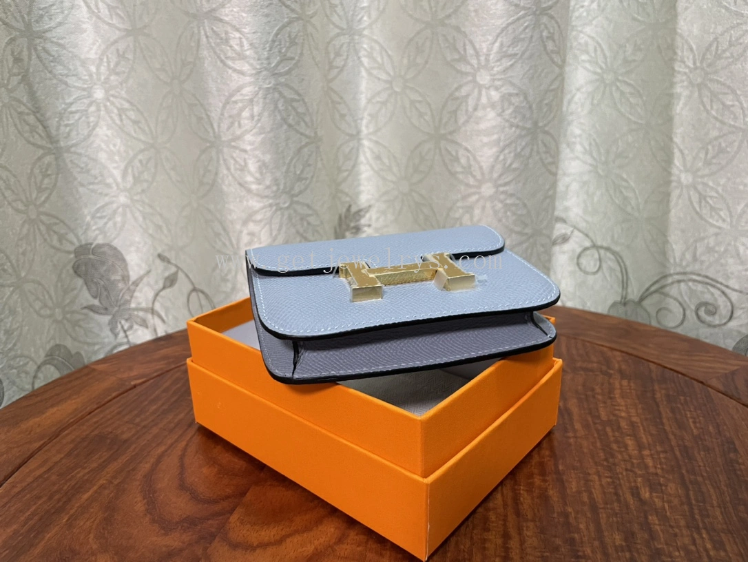 Handmade Hermes Constance Slim Wallet Belt Bag In Epsom Calfskin Light Blue