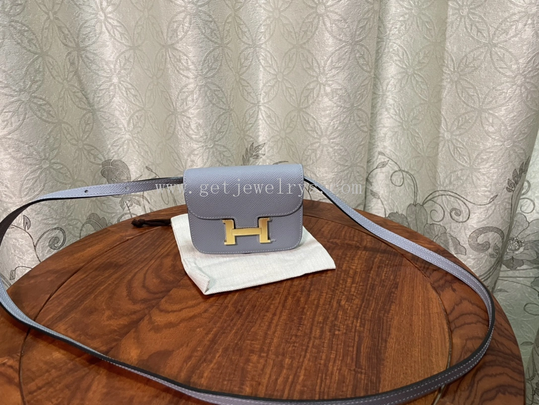 Handmade Hermes Constance Slim Wallet Belt Bag In Epsom Calfskin Light Blue