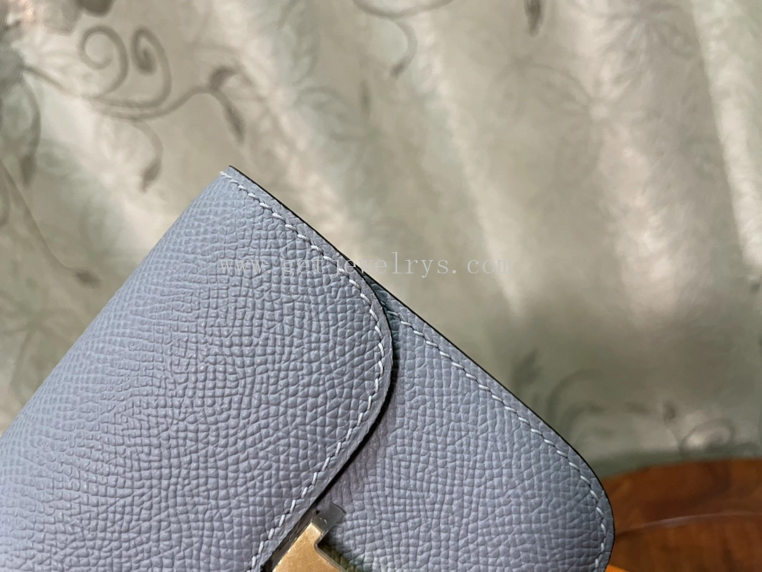 Handmade Hermes Constance Slim Wallet Belt Bag In Epsom Calfskin Light Blue