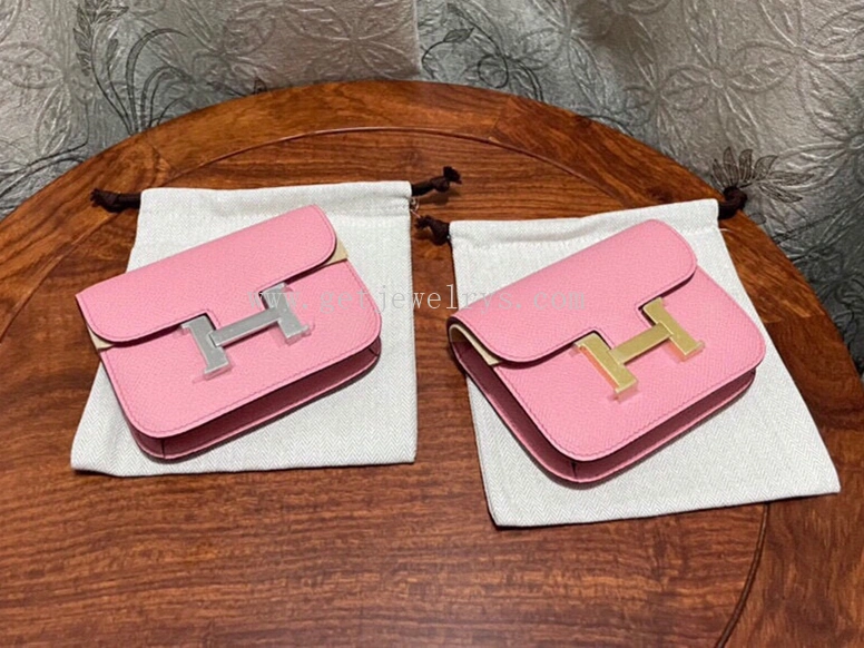 Handmade Hermes Constance Slim Wallet Belt Bag In Epsom Calfskin Pink