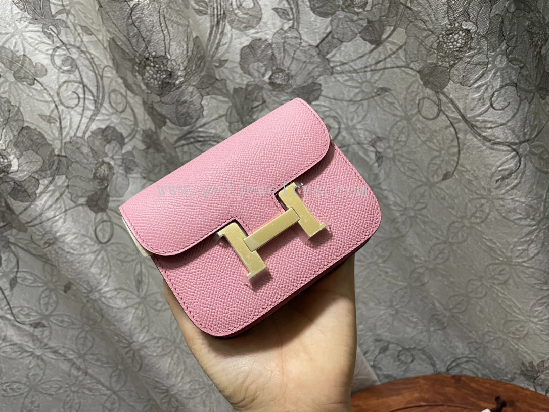 Handmade Hermes Constance Slim Wallet Belt Bag In Epsom Calfskin Pink