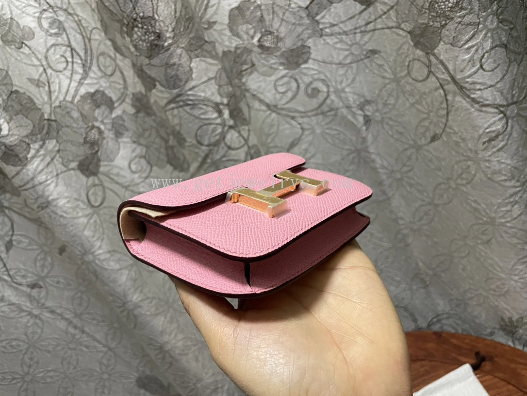 Handmade Hermes Constance Slim Wallet Belt Bag In Epsom Calfskin Pink