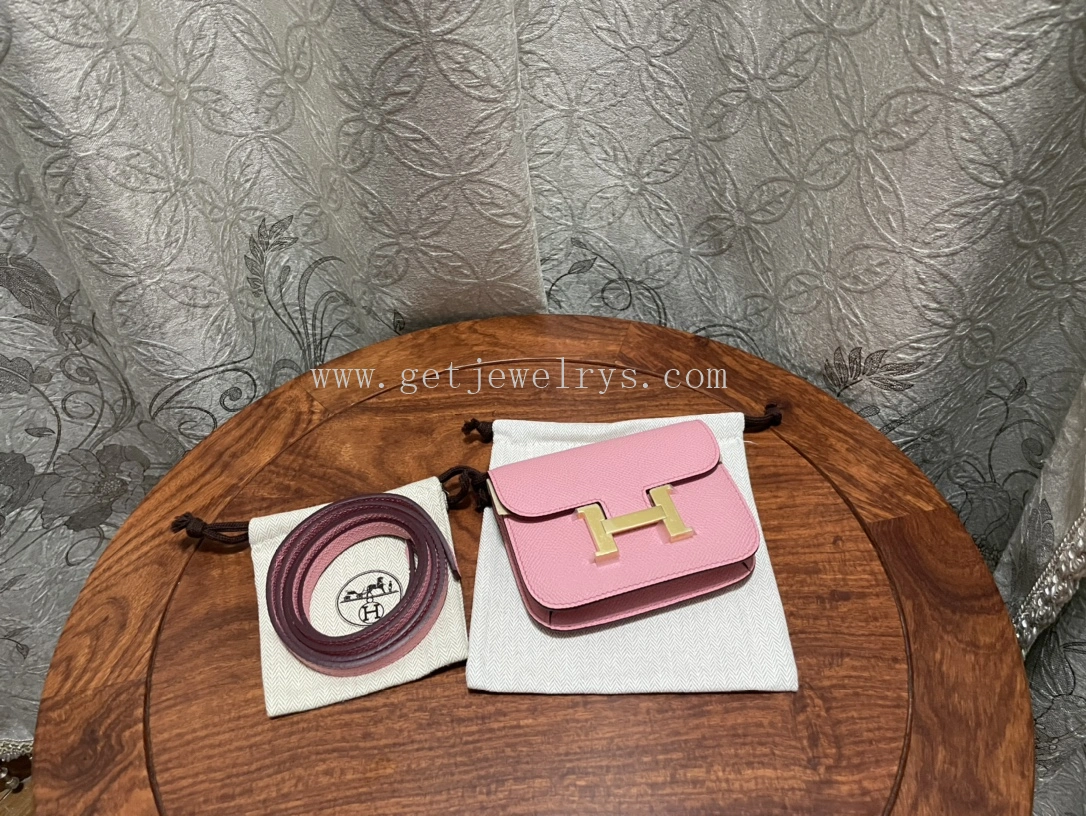 Handmade Hermes Constance Slim Wallet Belt Bag In Epsom Calfskin Pink