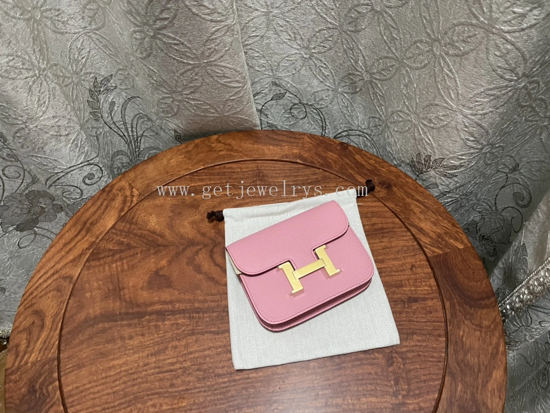 Handmade Hermes Constance Slim Wallet Belt Bag In Epsom Calfskin Pink