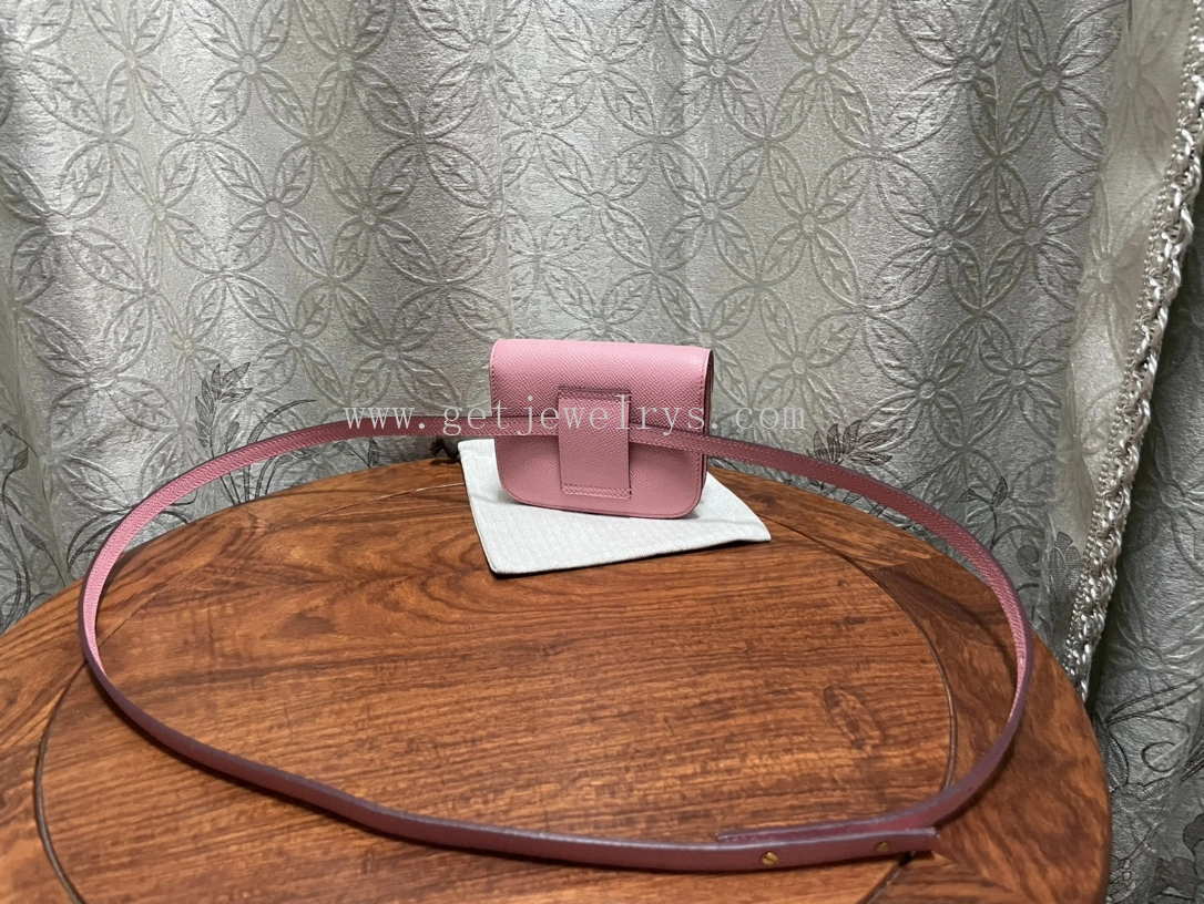 Handmade Hermes Constance Slim Wallet Belt Bag In Epsom Calfskin Pink