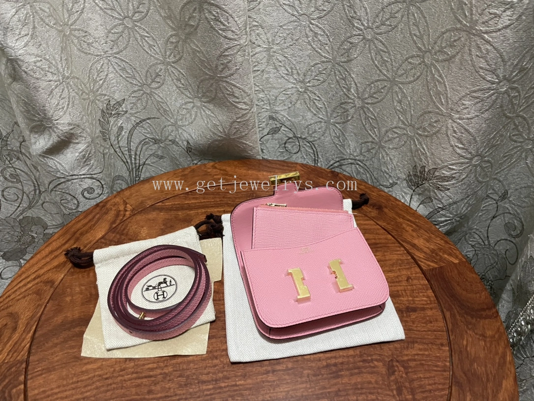 Handmade Hermes Constance Slim Wallet Belt Bag In Epsom Calfskin Pink