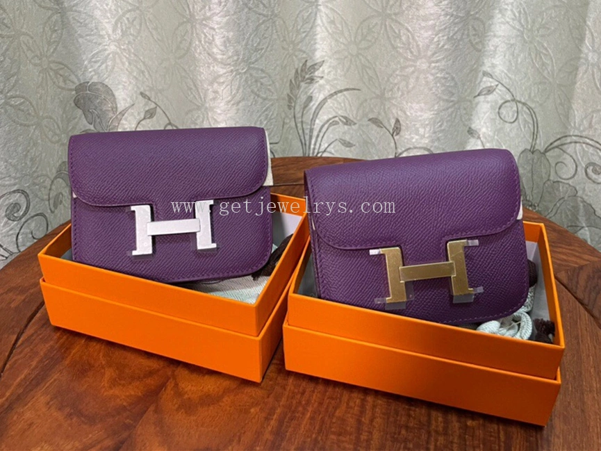 Handmade Hermes Constance Slim Wallet Belt Bag In Epsom Calfskin Purple