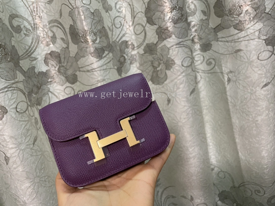 Handmade Hermes Constance Slim Wallet Belt Bag In Epsom Calfskin Purple
