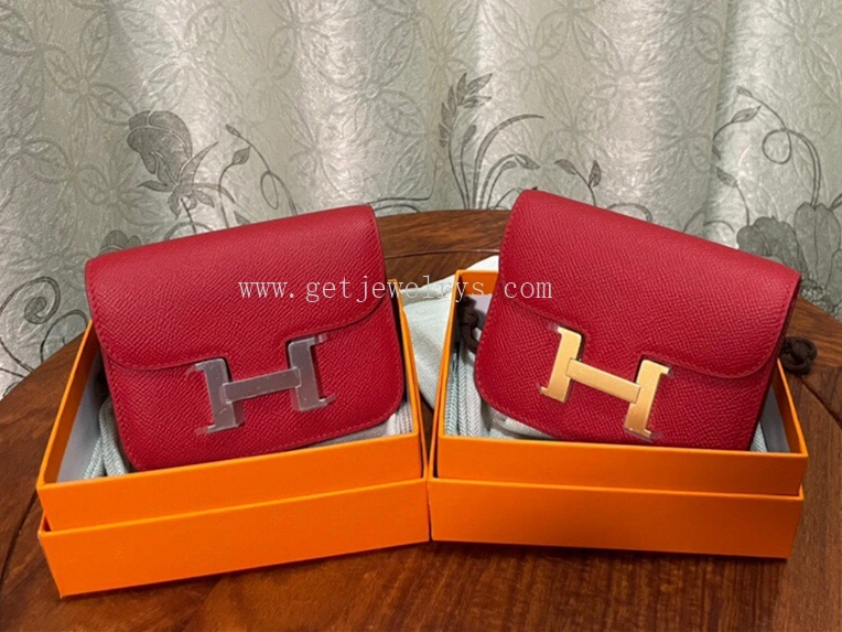 Handmade Hermes Constance Slim Wallet Belt Bag In Epsom Calfskin Red