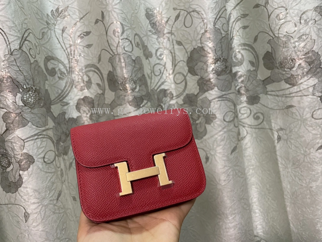 Handmade Hermes Constance Slim Wallet Belt Bag In Epsom Calfskin Red