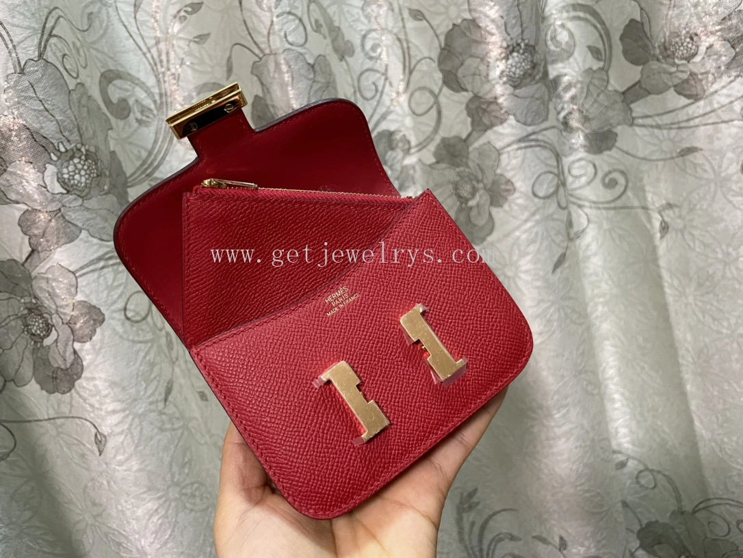 Handmade Hermes Constance Slim Wallet Belt Bag In Epsom Calfskin Red