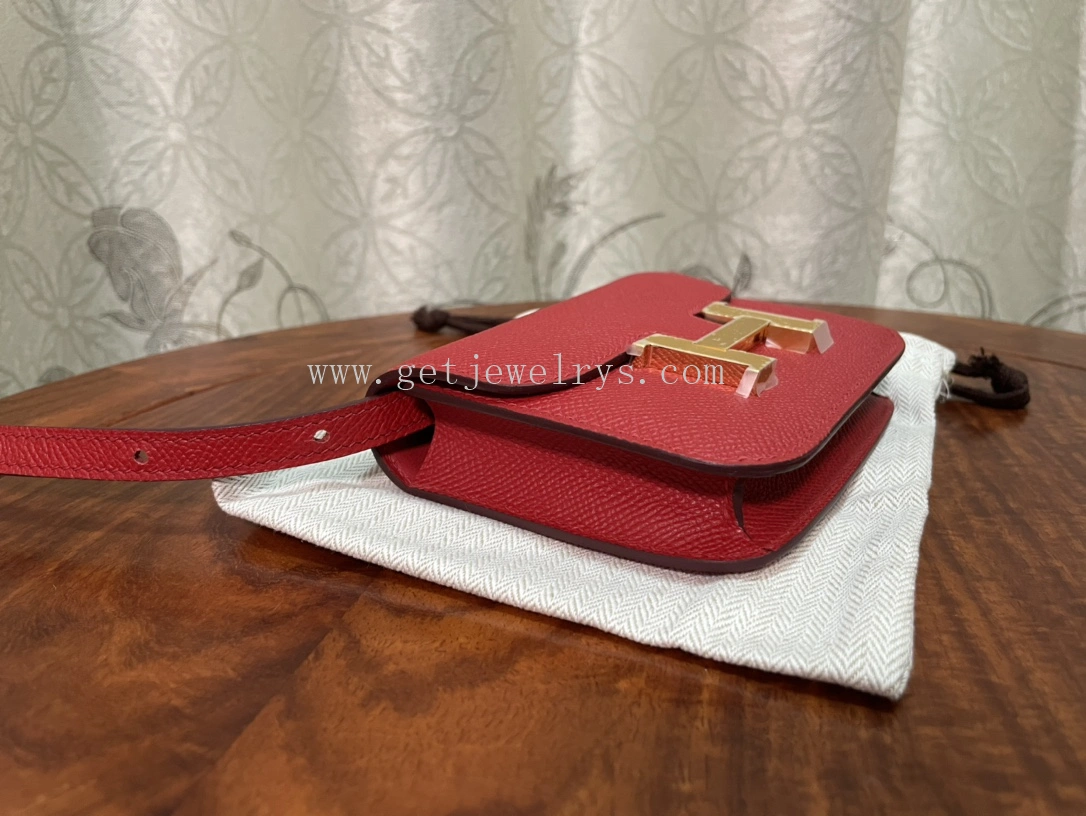 Handmade Hermes Constance Slim Wallet Belt Bag In Epsom Calfskin Red