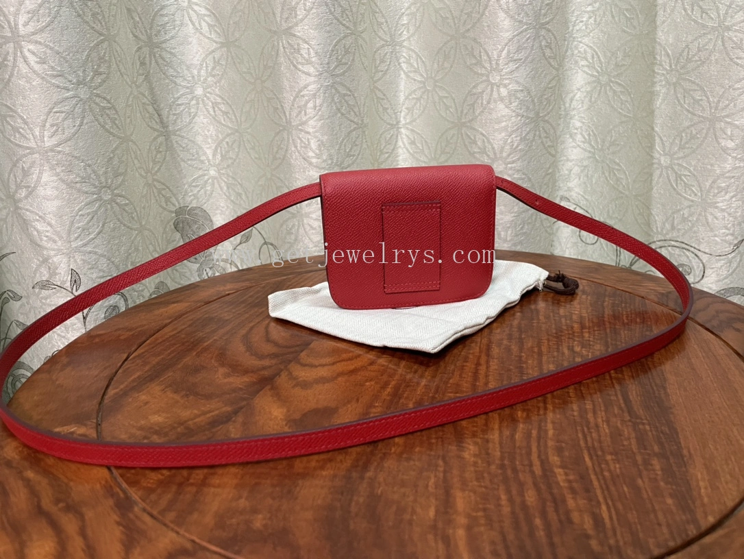 Handmade Hermes Constance Slim Wallet Belt Bag In Epsom Calfskin Red