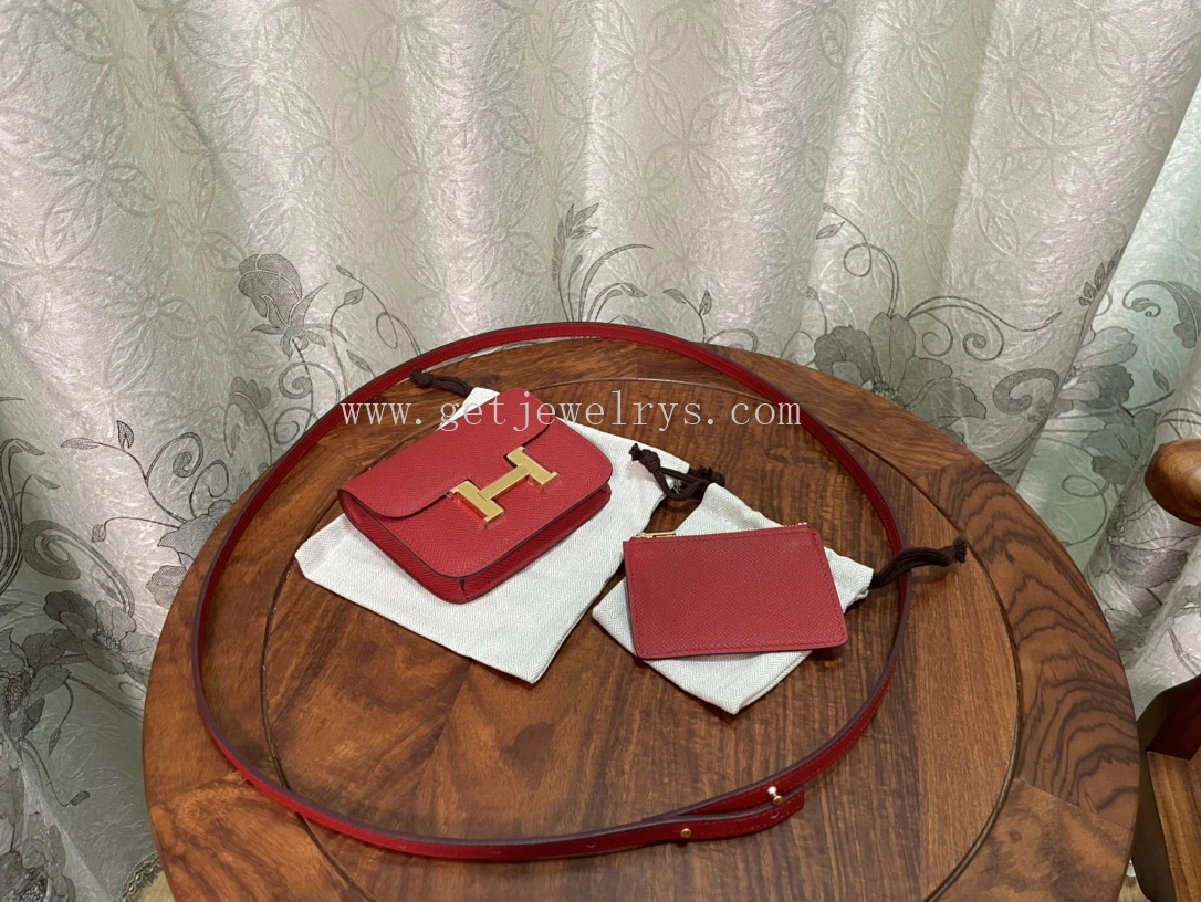 Handmade Hermes Constance Slim Wallet Belt Bag In Epsom Calfskin Red