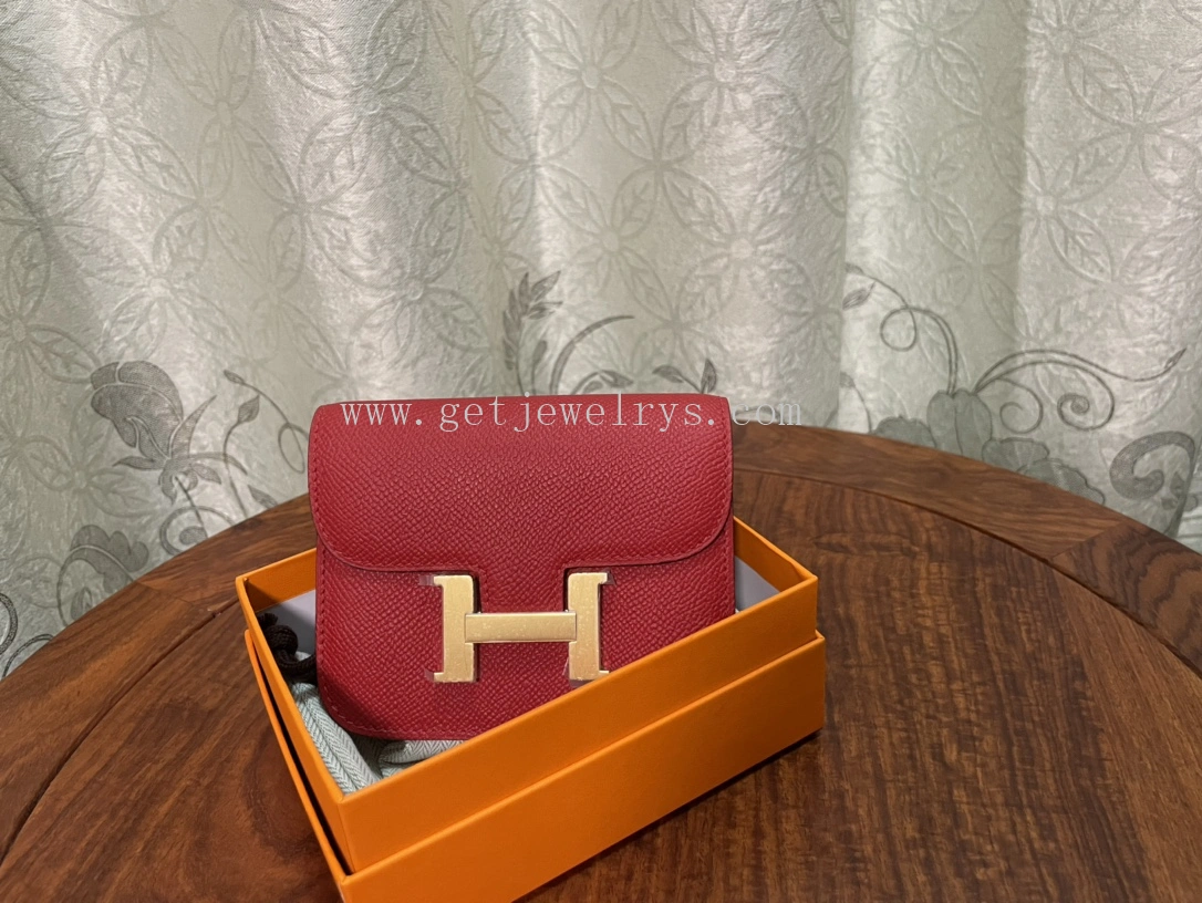 Handmade Hermes Constance Slim Wallet Belt Bag In Epsom Calfskin Red