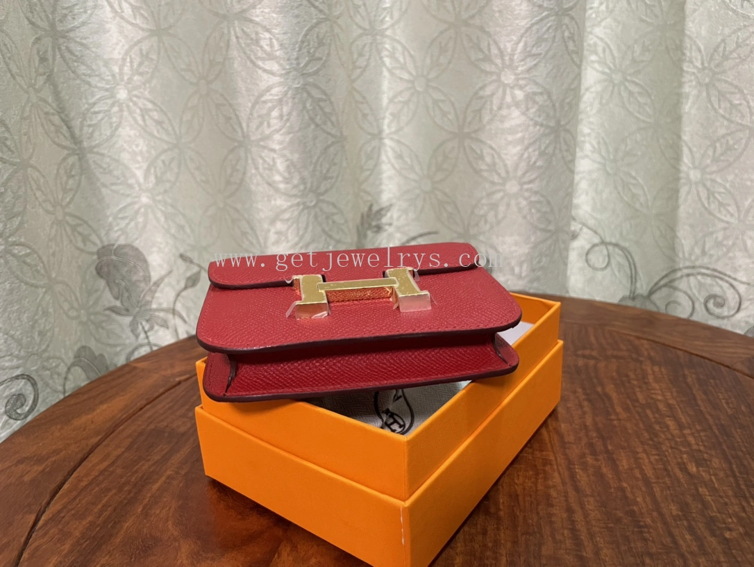 Handmade Hermes Constance Slim Wallet Belt Bag In Epsom Calfskin Red