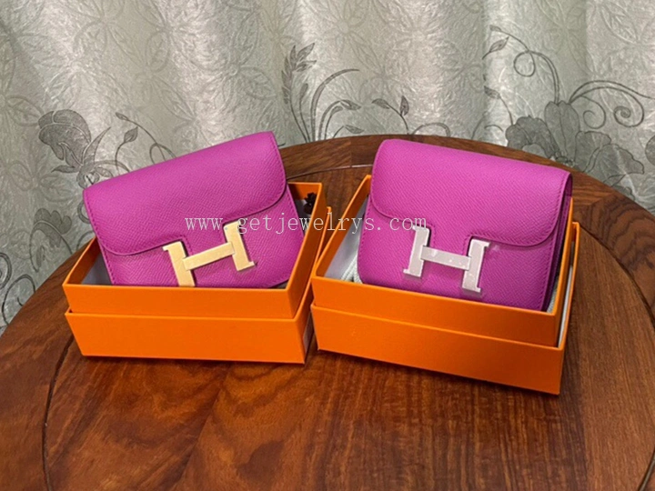 Handmade Hermes Constance Slim Wallet Belt Bag In Epsom Calfskin Rose