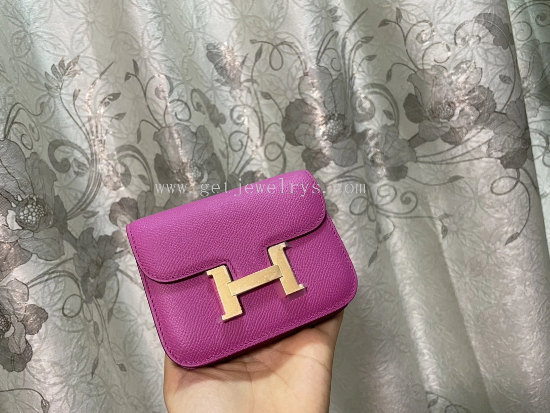 Handmade Hermes Constance Slim Wallet Belt Bag In Epsom Calfskin Rose