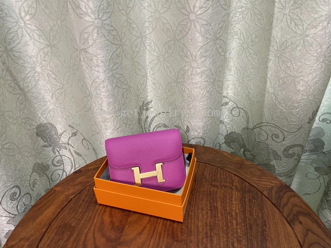 Handmade Hermes Constance Slim Wallet Belt Bag In Epsom Calfskin Rose