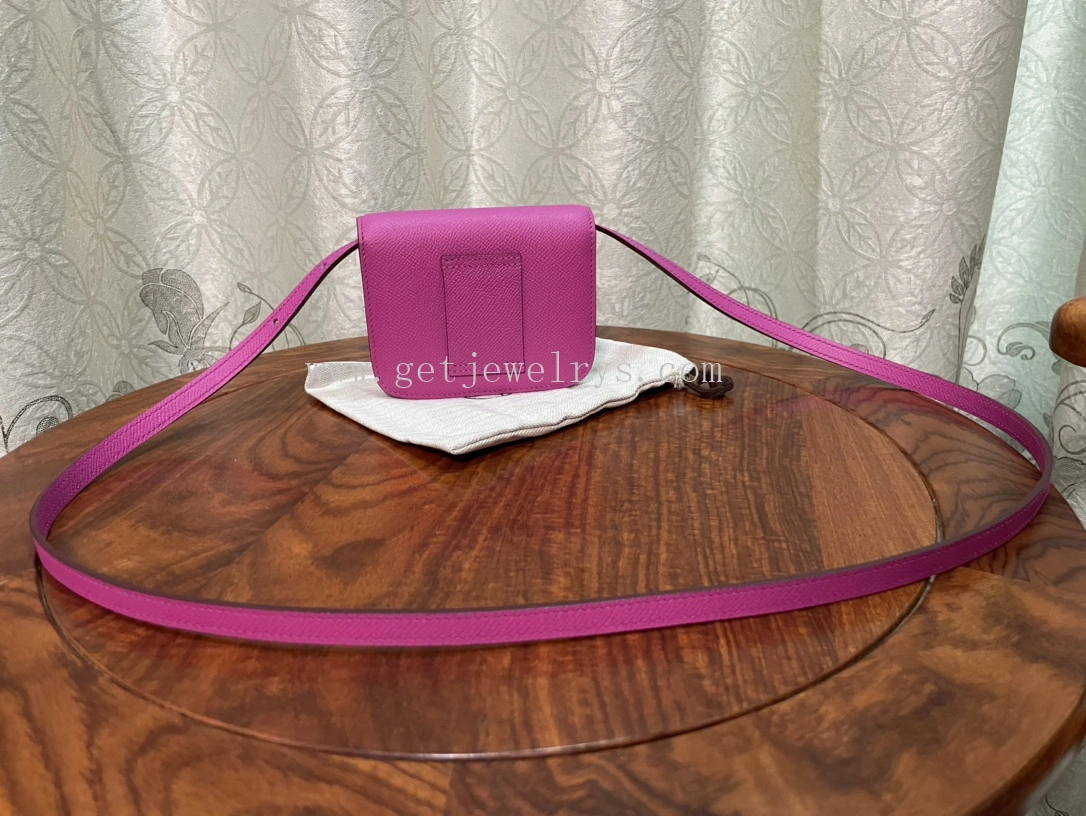 Handmade Hermes Constance Slim Wallet Belt Bag In Epsom Calfskin Rose