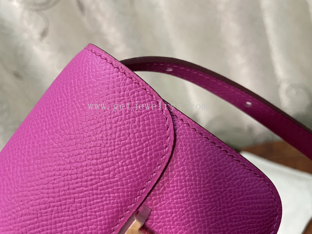 Handmade Hermes Constance Slim Wallet Belt Bag In Epsom Calfskin Rose