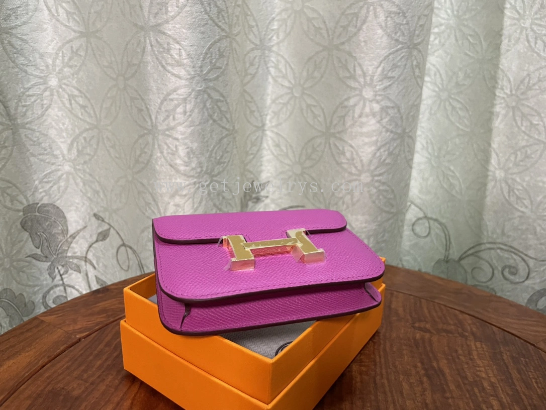 Handmade Hermes Constance Slim Wallet Belt Bag In Epsom Calfskin Rose