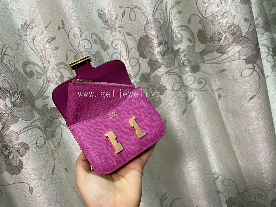 Handmade Hermes Constance Slim Wallet Belt Bag In Epsom Calfskin Rose