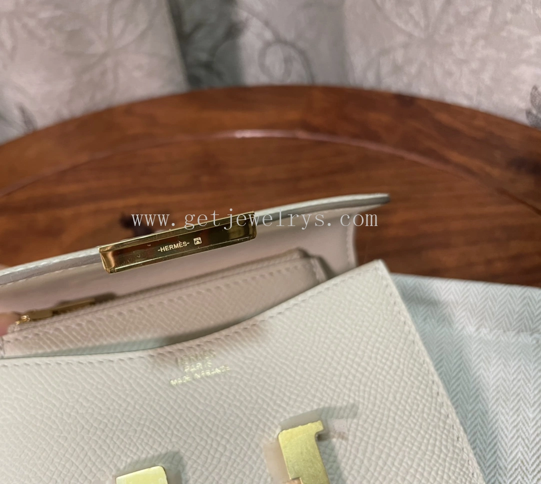 Handmade Hermes Constance Slim Wallet Belt Bag In Epsom Calfskin White