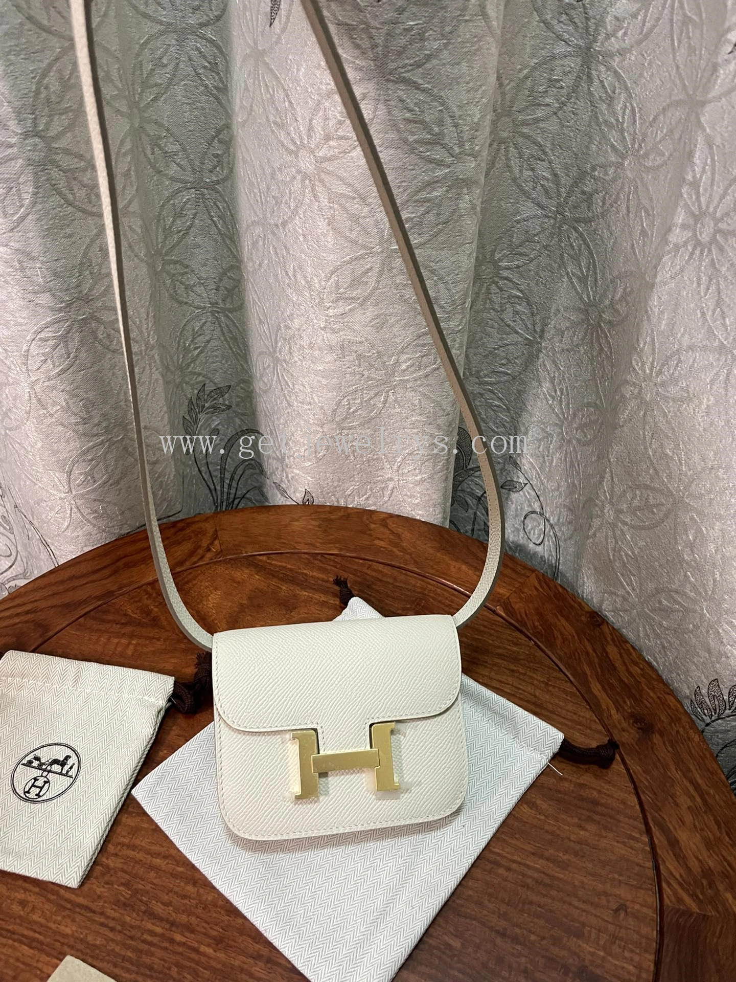 Handmade Hermes Constance Slim Wallet Belt Bag In Epsom Calfskin White