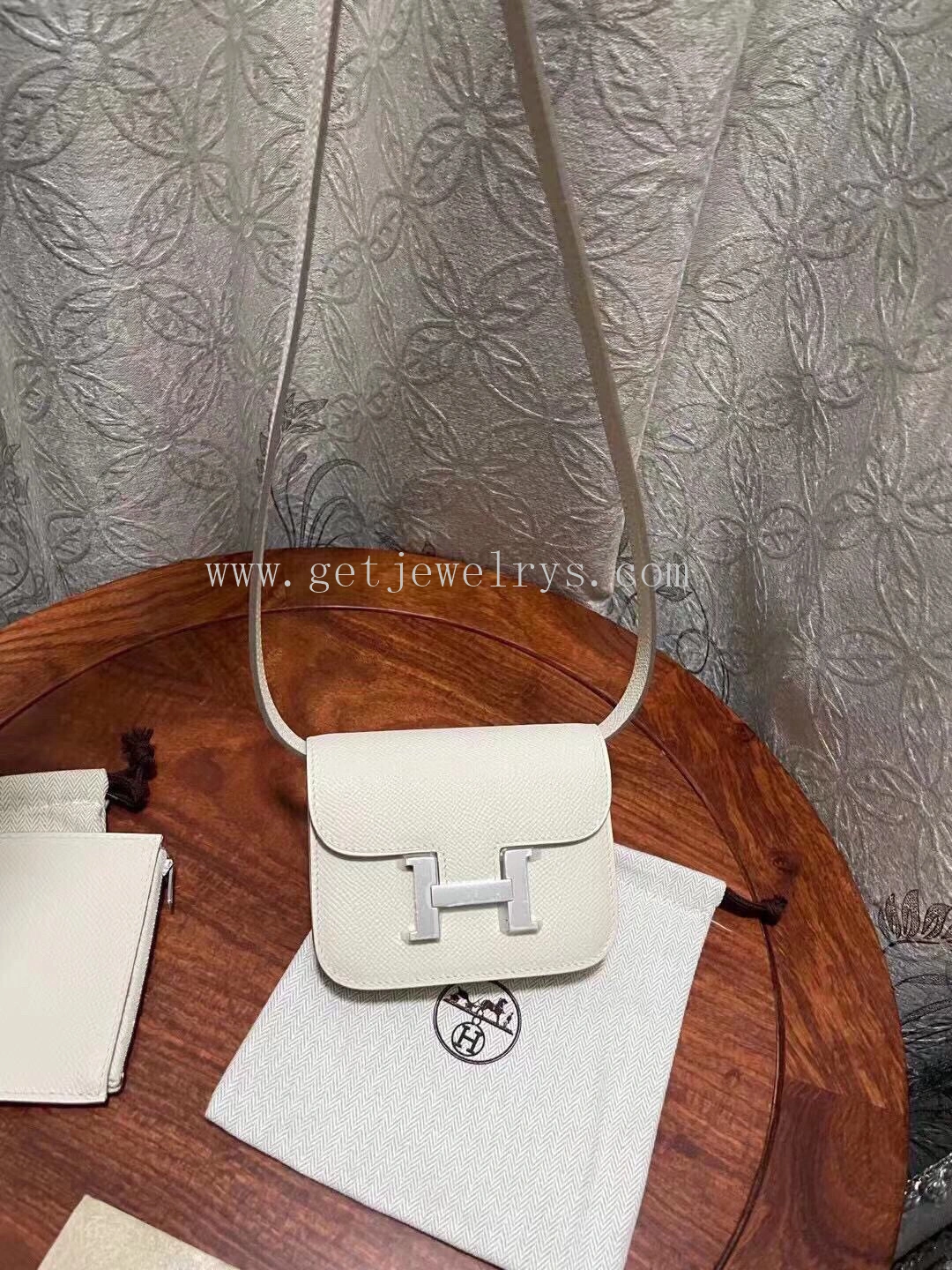 Handmade Hermes Constance Slim Wallet Belt Bag In Epsom Calfskin White