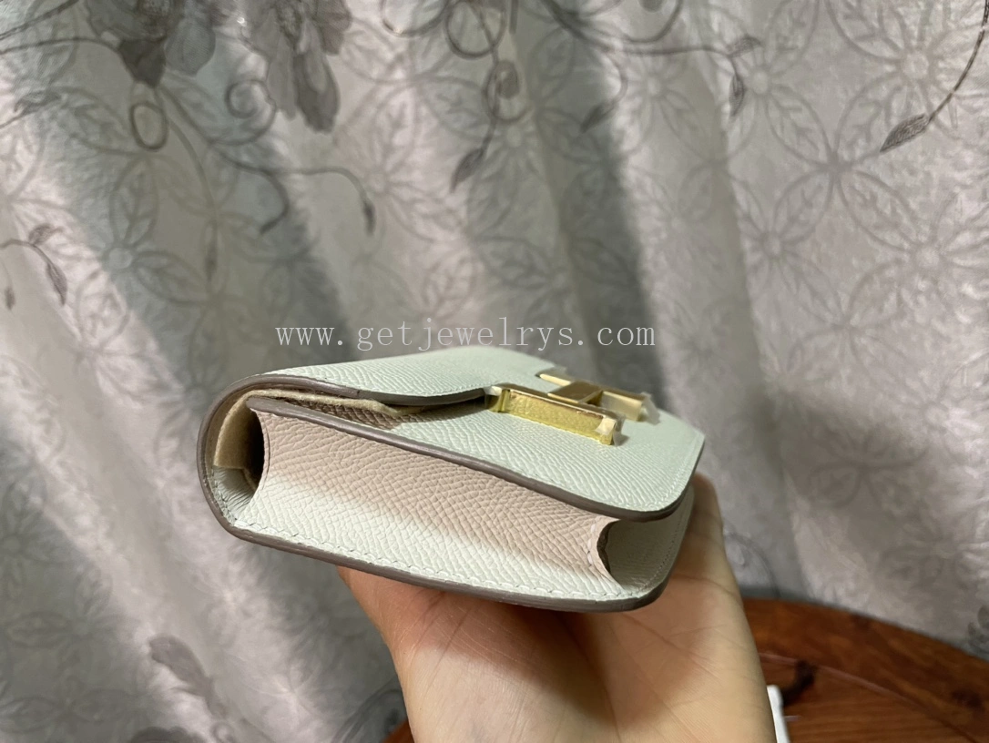 Handmade Hermes Constance Slim Wallet Belt Bag In Epsom Calfskin White