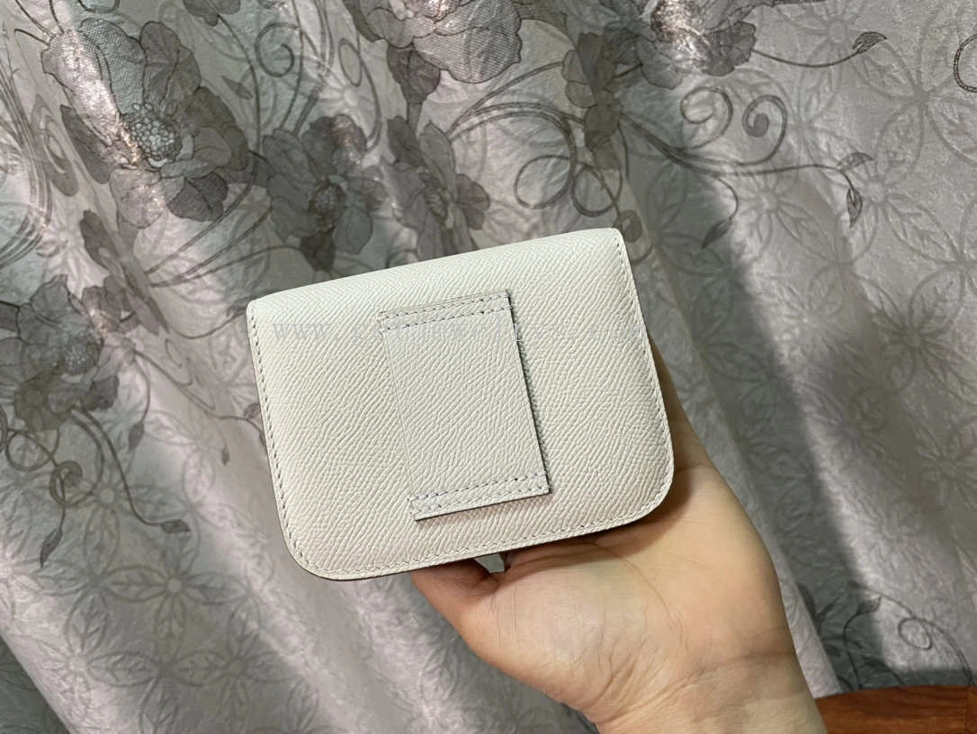 Handmade Hermes Constance Slim Wallet Belt Bag In Epsom Calfskin White