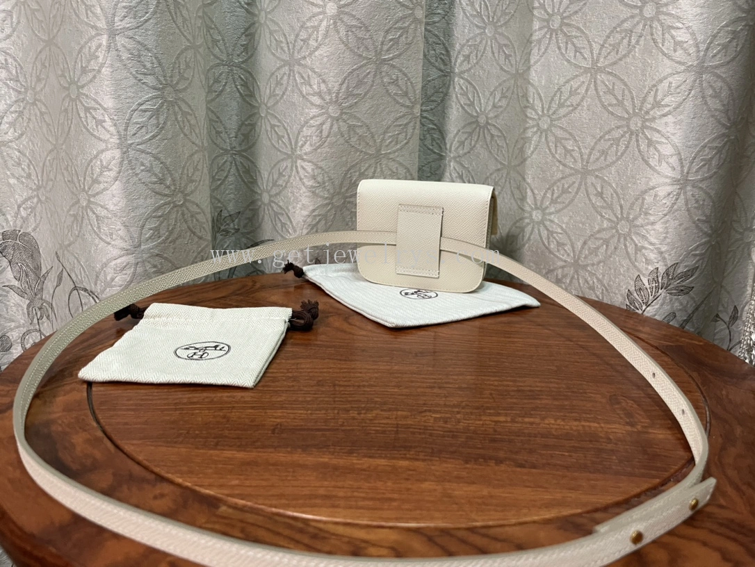 Handmade Hermes Constance Slim Wallet Belt Bag In Epsom Calfskin White