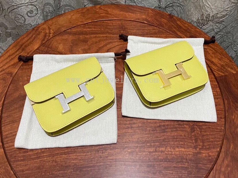 Handmade Hermes Constance Slim Wallet Belt Bag In Epsom Calfskin Yellow