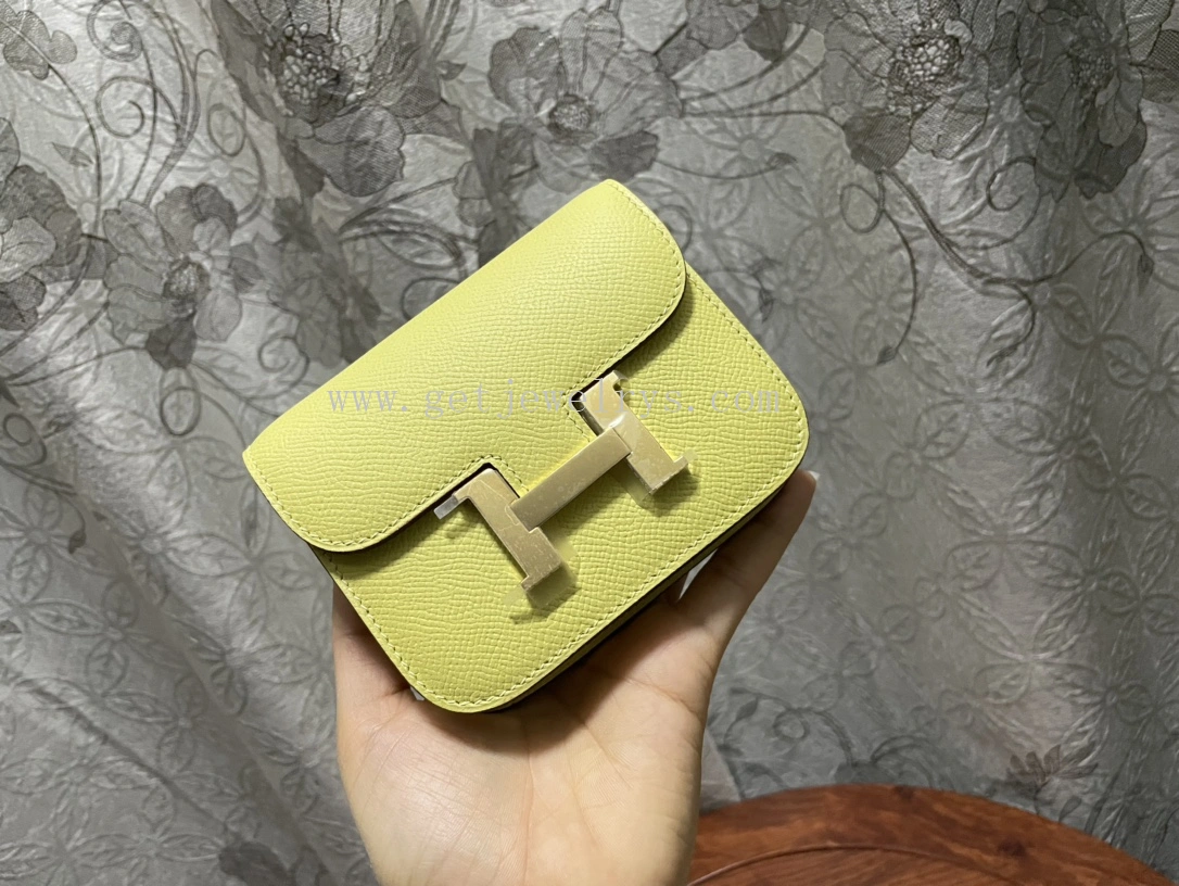 Handmade Hermes Constance Slim Wallet Belt Bag In Epsom Calfskin Yellow